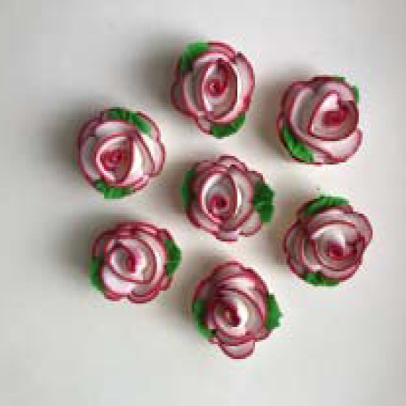 Троянда середня біла з червоним контуром (7шт) / 30шт